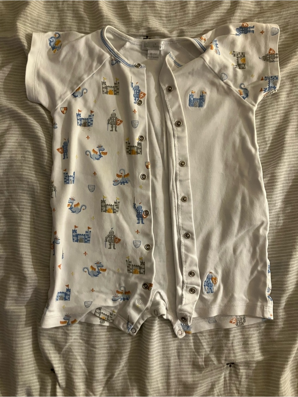 Kissy Kissy White Romper with Blue and Orange Knight Print